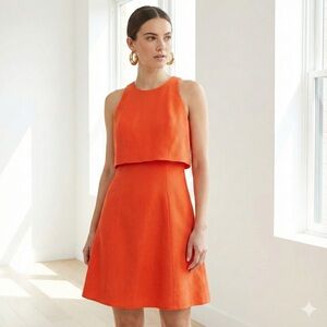 Karen Millen orange layered fit-and-flare sleeveless dress - size 2 (XS)
